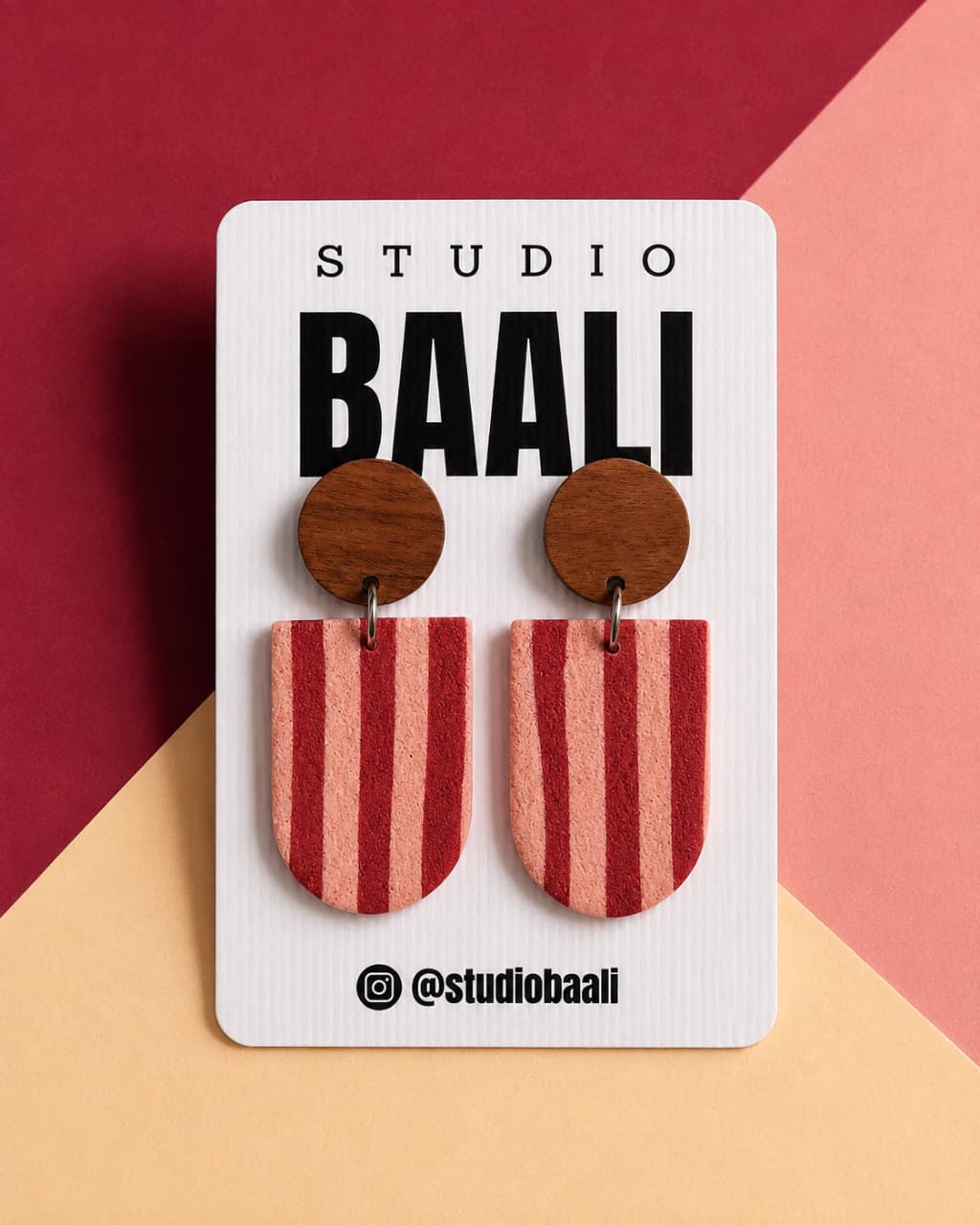 Red and Pink striped polymer clay earrings