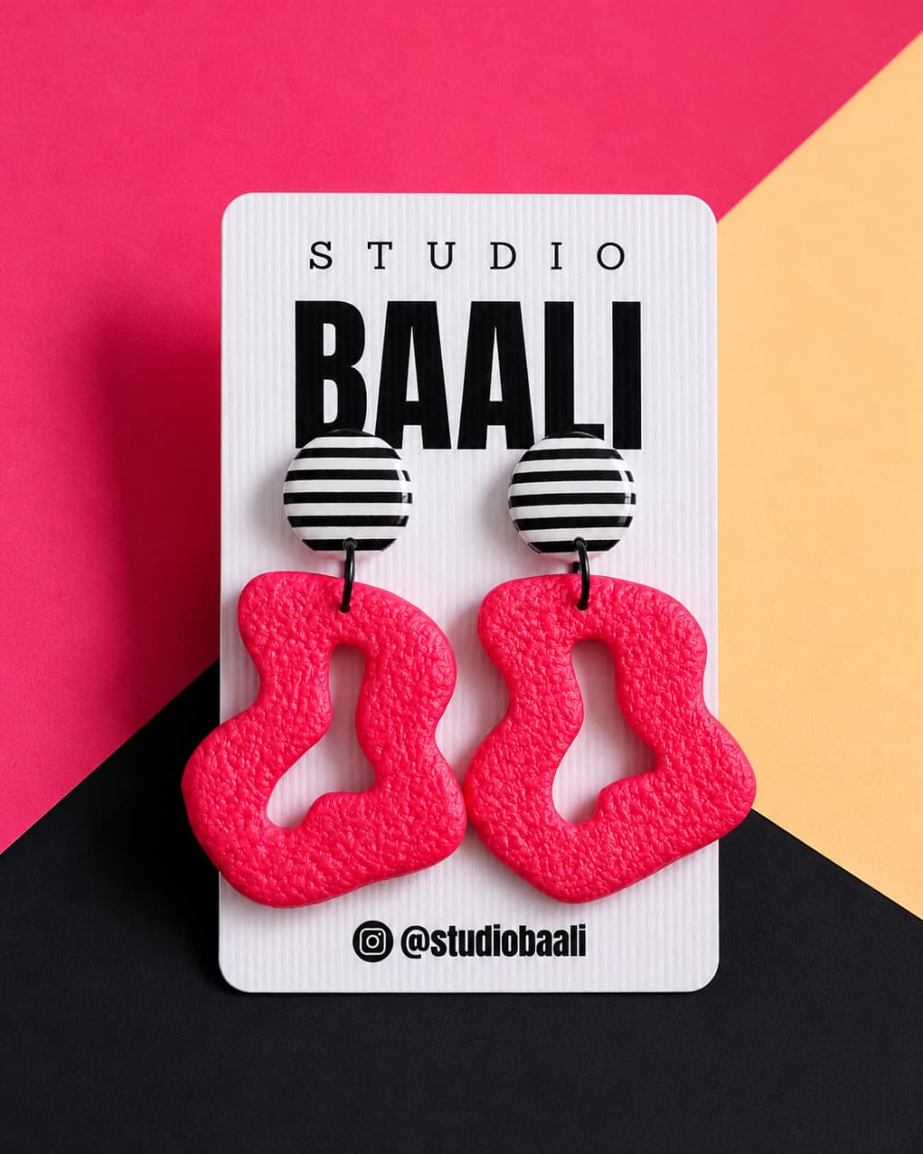 Pink abstract polymer clay drop earrings