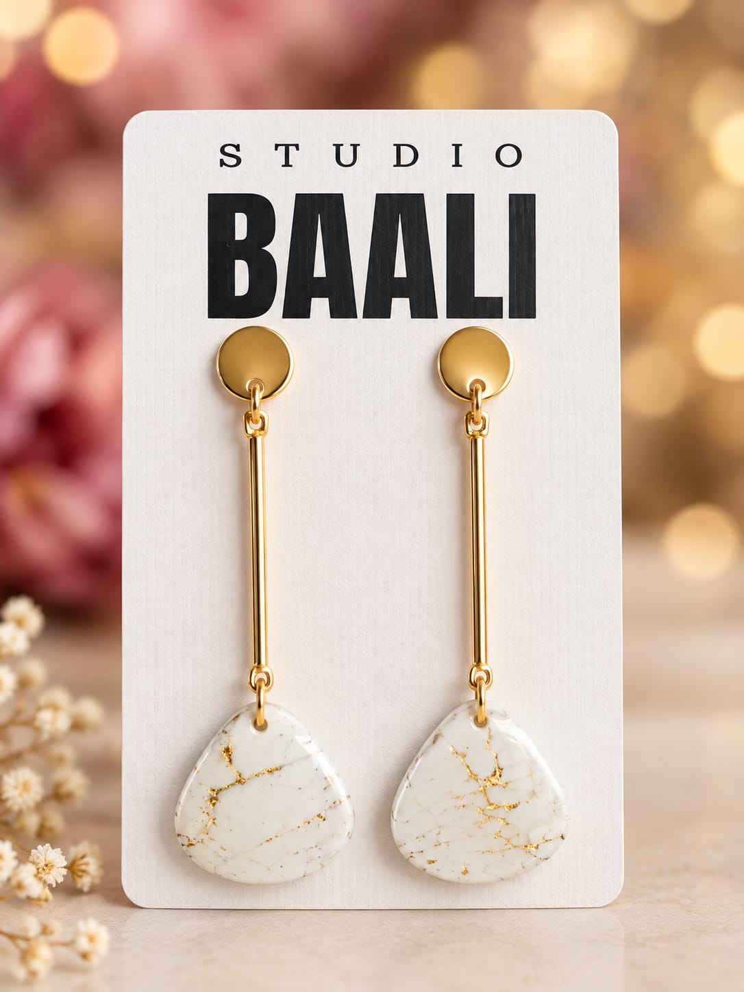 Bali marble gold polymer clay earrings