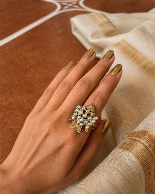 Suvarna Meen | Antique Adjustable Statement Finger Ring