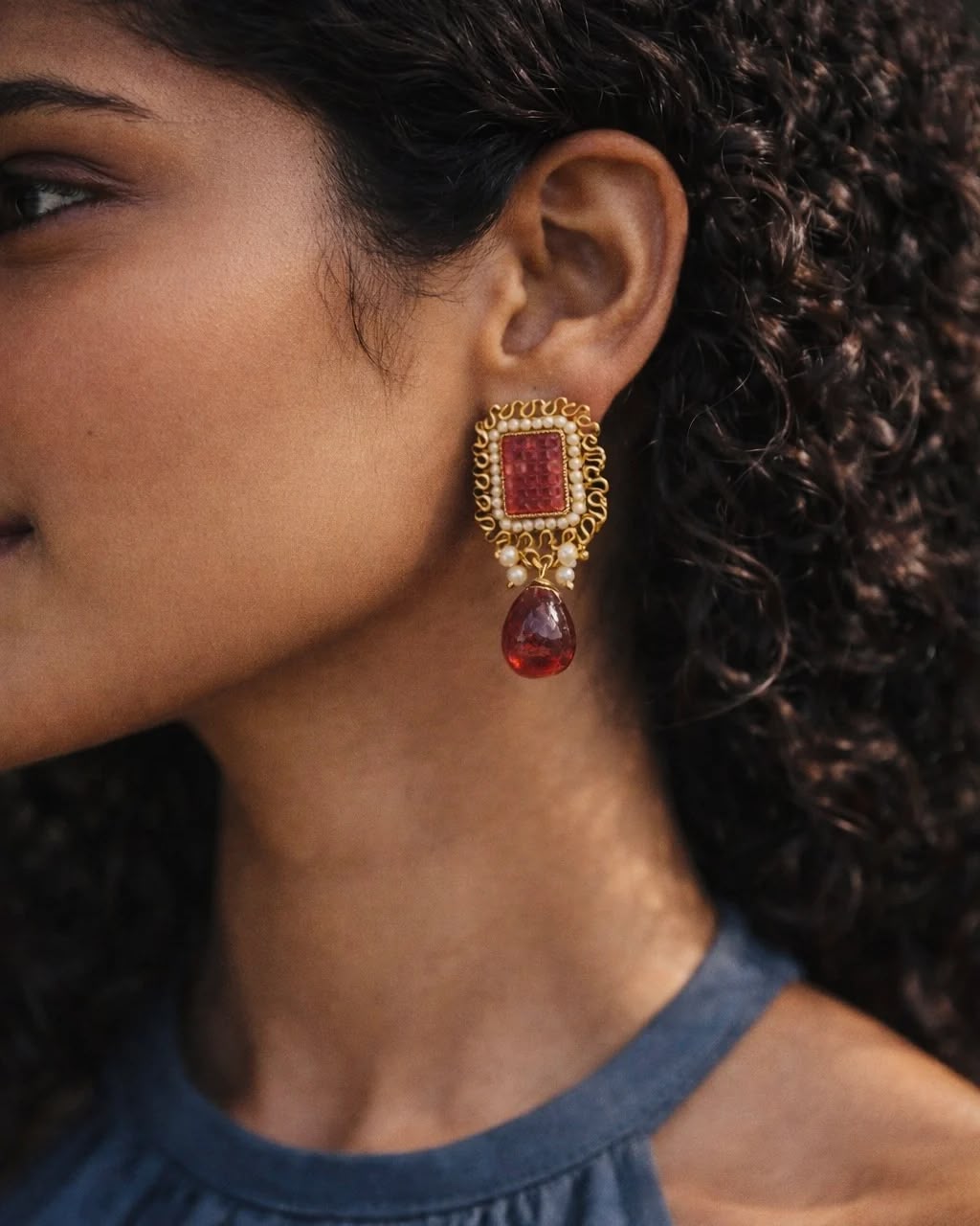 Antique Gold Kemp Stone Drop Earrings | House of Pallikkara