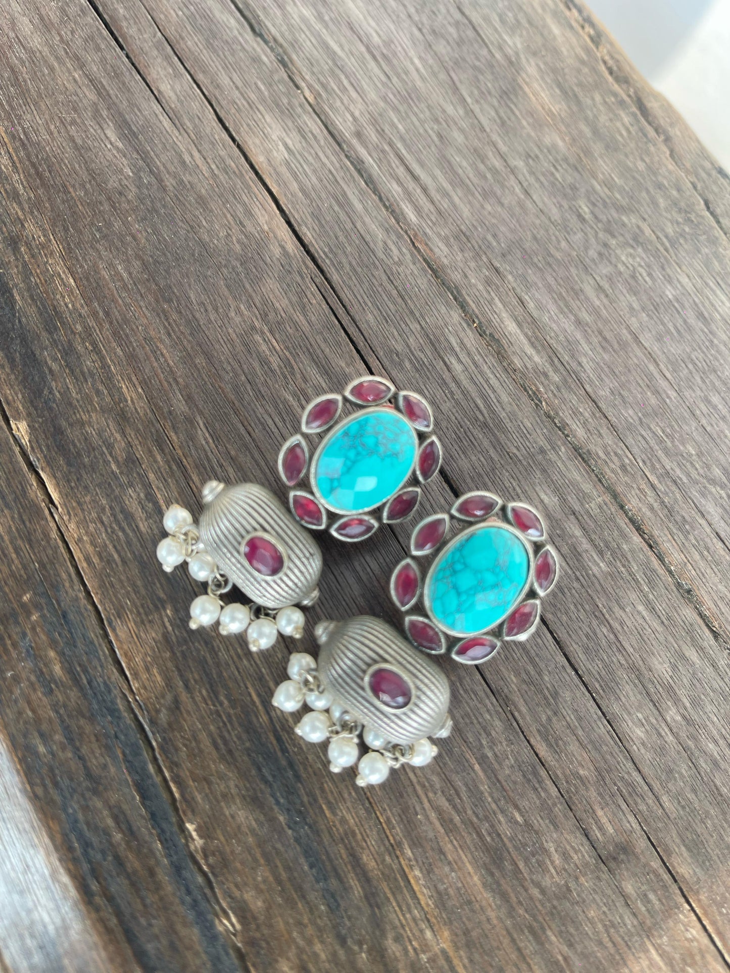 Dithi Studs- Sea Green + Pink