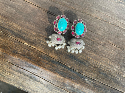 Dithi Studs- Sea Green + Pink