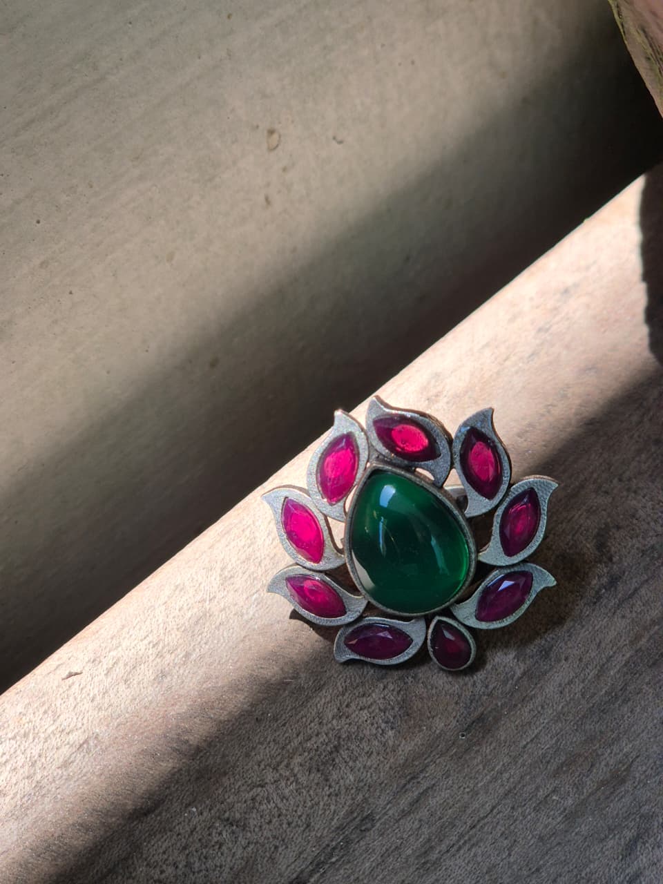 Spatika | Silver Plated Multicolour Stone Statement Ring