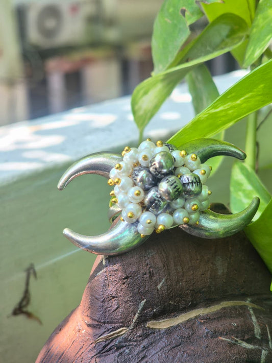 CRESCENT CLUSTER PEARL STATEMENT RING