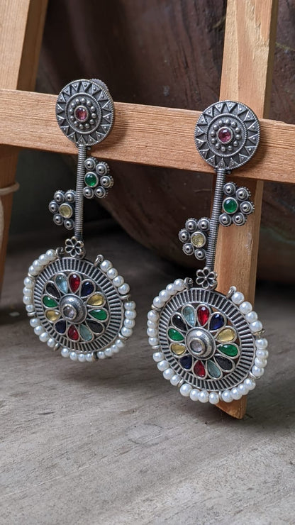MULTI STONE PEARL CHAKRA STATEMENT STUD