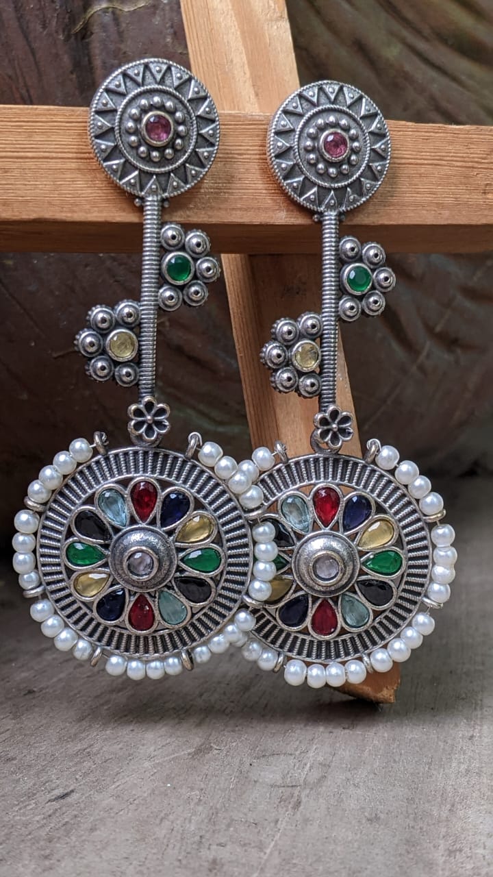 MULTI STONE PEARL CHAKRA STATEMENT STUD