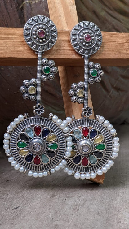 MULTI STONE PEARL CHAKRA STATEMENT STUD