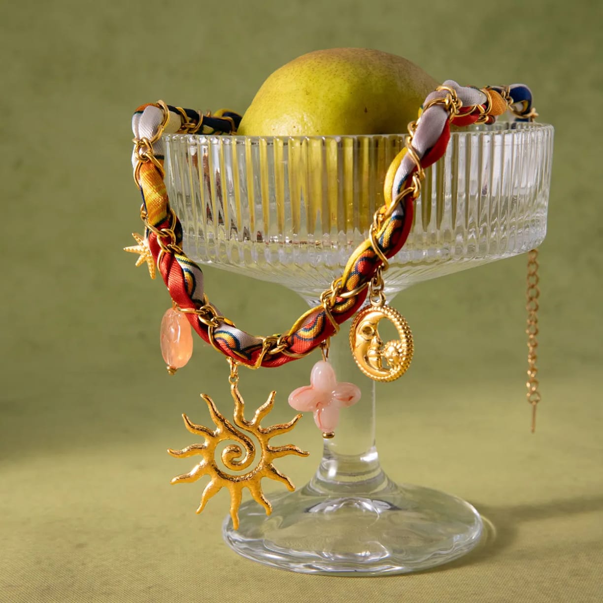 The Solara Charm Scarf Necklace | Celestial Gold-Tone Accessory