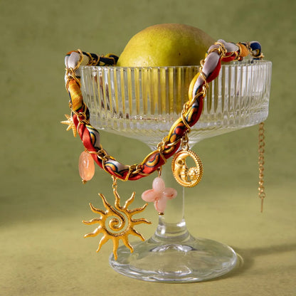 The Solara Charm Scarf Necklace | Celestial Gold-Tone Accessory
