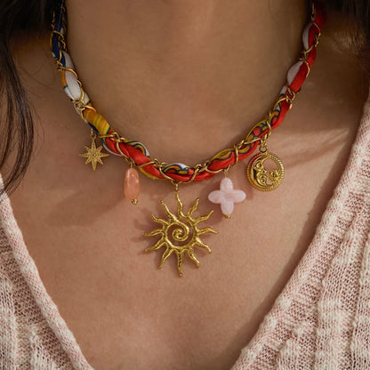 The Solara Charm Scarf Necklace | Celestial Gold-Tone Accessory