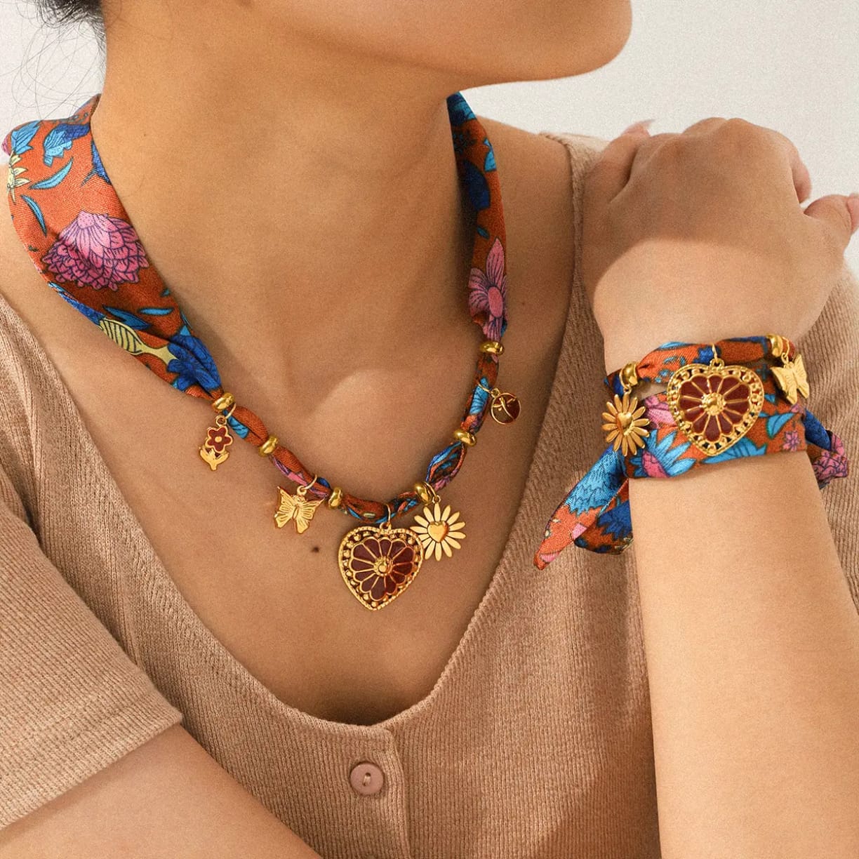 The Flora Heart Convertible Scarf Necklace | Floral Wrap Bracelet