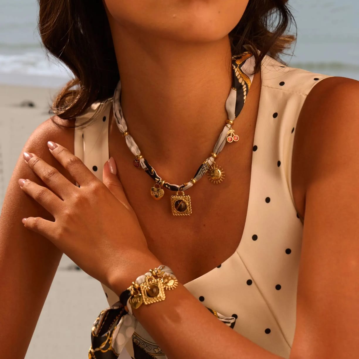 The Golden Charm Convertible Scarf Necklace | Wrap Bracelet