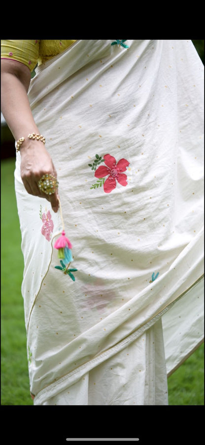Manjari Screen-Print Saree | Mul Cotton Onam Saree
