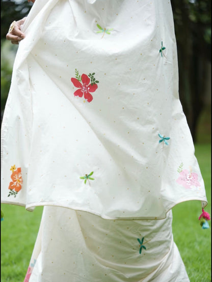 Manjari Screen-Print Saree | Mul Cotton Onam Saree