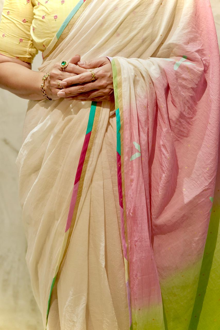 Thumbi Printed Shaded Saree | Chanderi Onam Saree