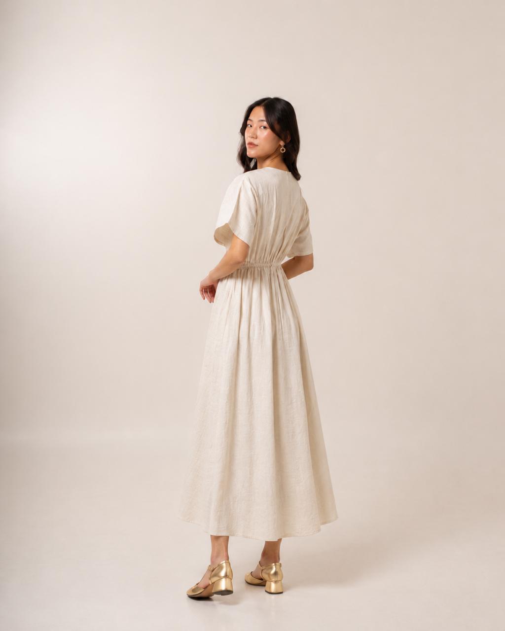 Cream Flowy Dress | Surkh Amour – view 3