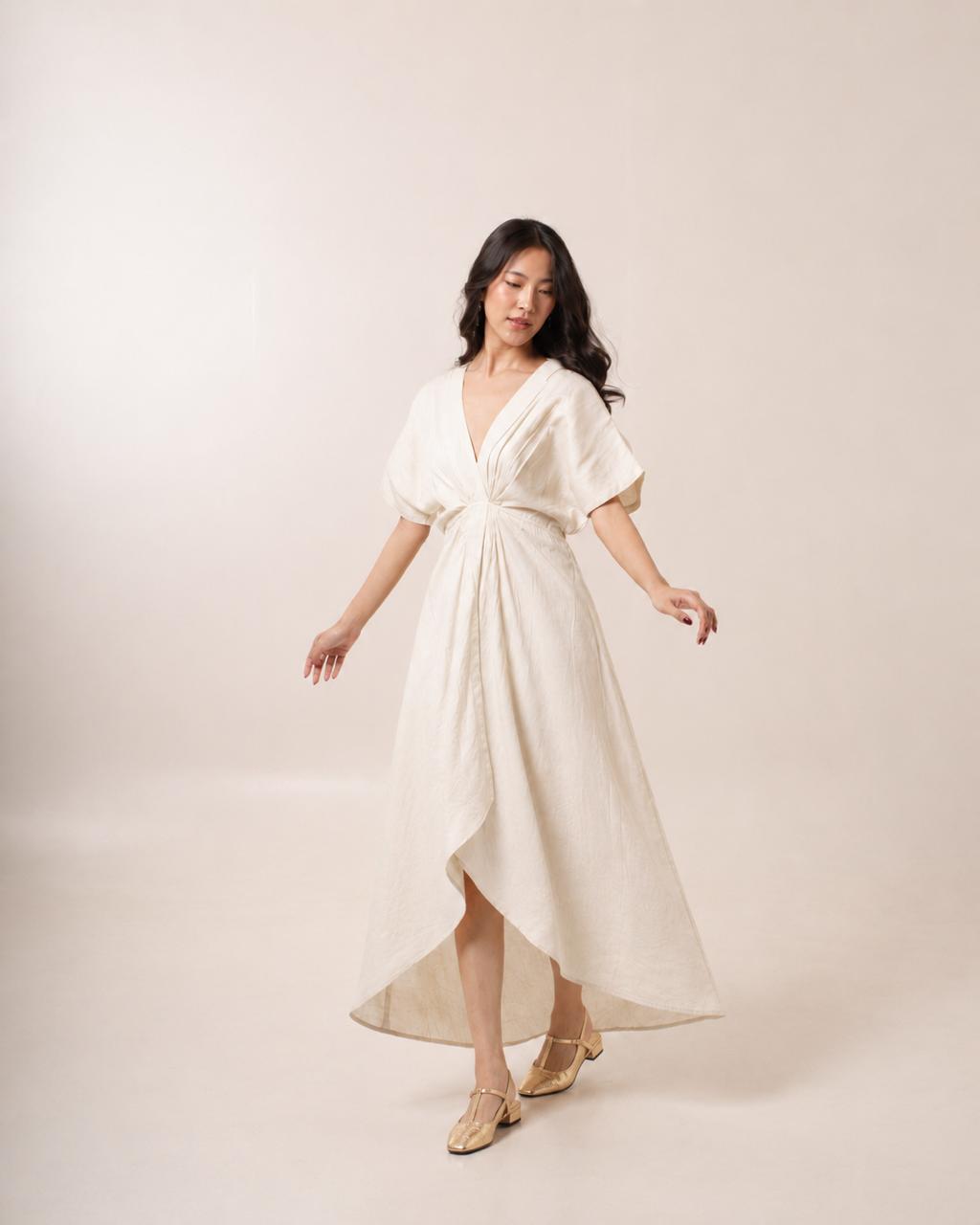 Cream Flowy Dress | Surkh Amour – view 2