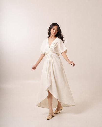 Cream Flowy Dress | Surkh Amour – view 2