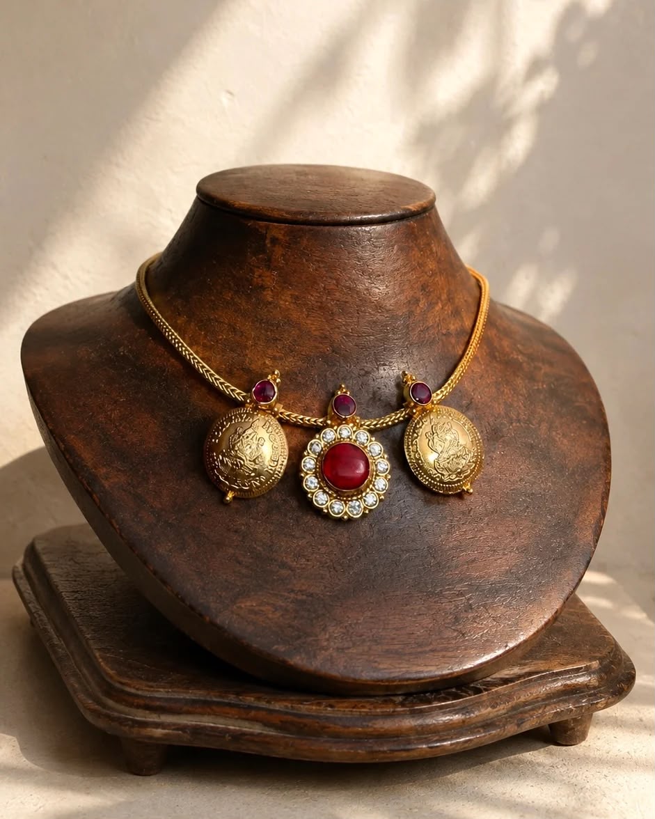 Antique Gold Temple Kemp Stone Necklace | House of Pallikkara