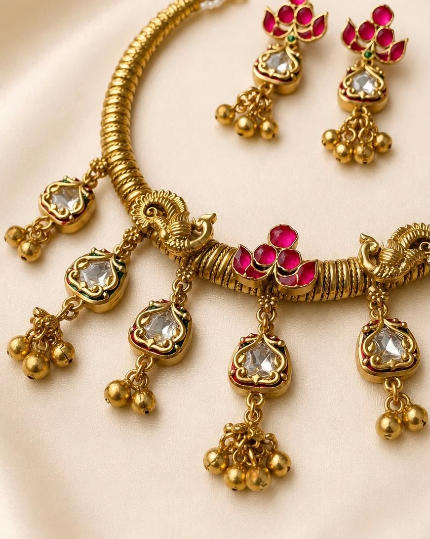 Bold Antique Hasli | Peacock Kemp & Kundan Choker Set