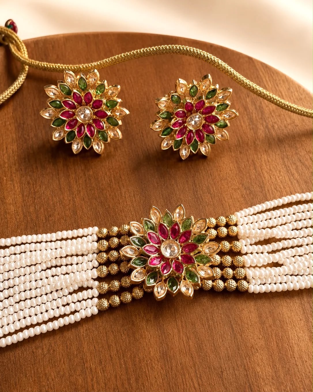 The Maharani Bloom | Kundan & Pearl Choker Set