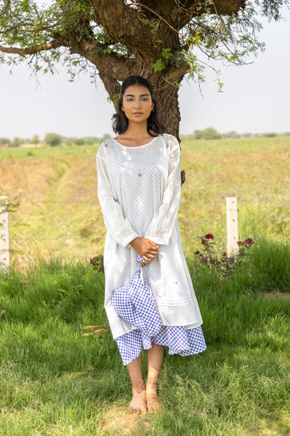 WHITE HARVEST DRESS WITH CHECK SLIP DRESS