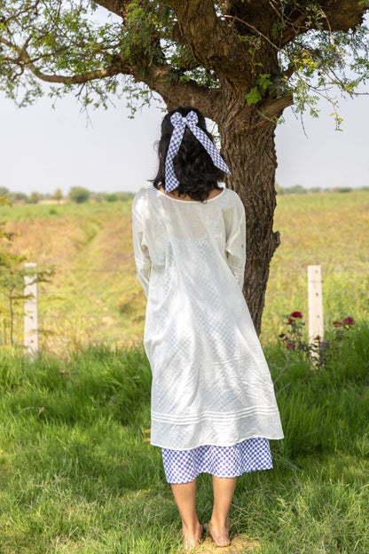 WHITE HARVEST DRESS WITH CHECK SLIP DRESS