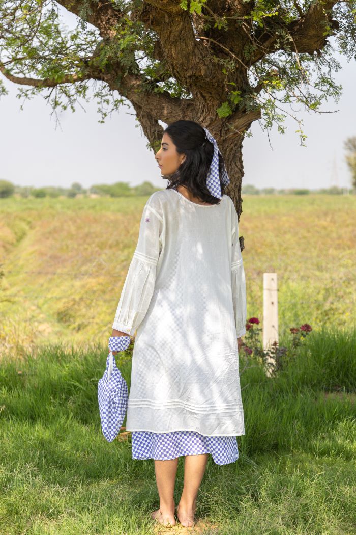 WHITE HARVEST DRESS WITH CHECK SLIP DRESS