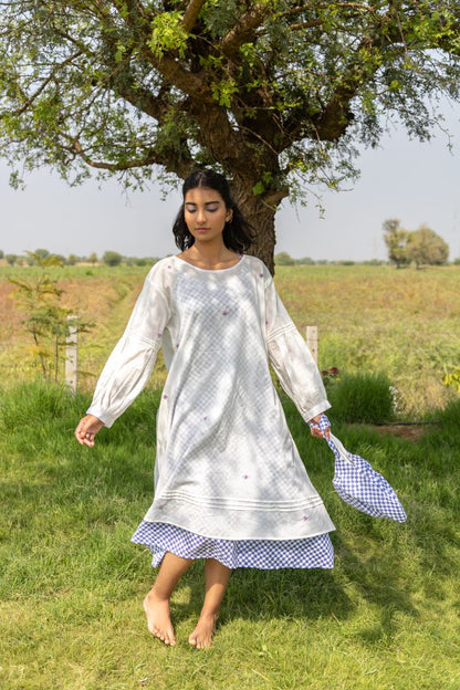 WHITE HARVEST DRESS WITH CHECK SLIP DRESS