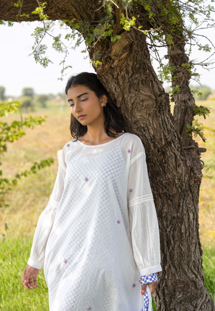 WHITE HARVEST DRESS WITH CHECK SLIP DRESS