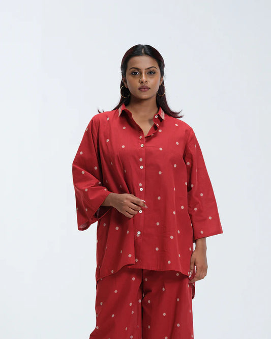 Red Polka Cotton Woven Co-Ord Set