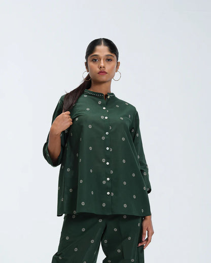 The Forest Green Polka Co-ord Set | Woven Cotton Two-Piece