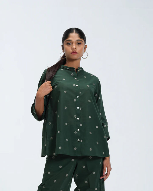 Forest Green Polka Cotton Woven Co-Ord Set