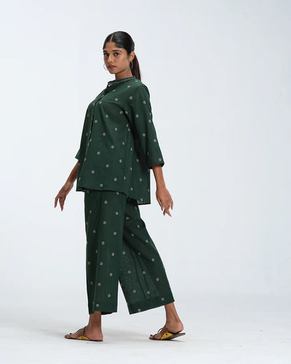 The Forest Green Polka Co-ord Set | Woven Cotton Two-Piece