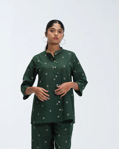 The Forest Green Polka Co-ord Set | Woven Cotton Two-Piece
