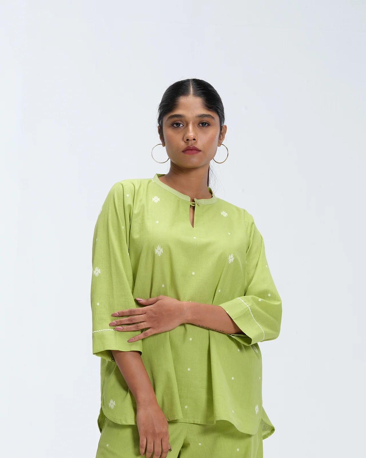 Lime Green Polka Cotton Woven Co-Ord Set