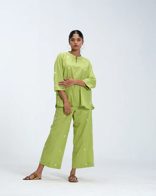 Lime Green Polka Cotton Woven Co-Ord Set