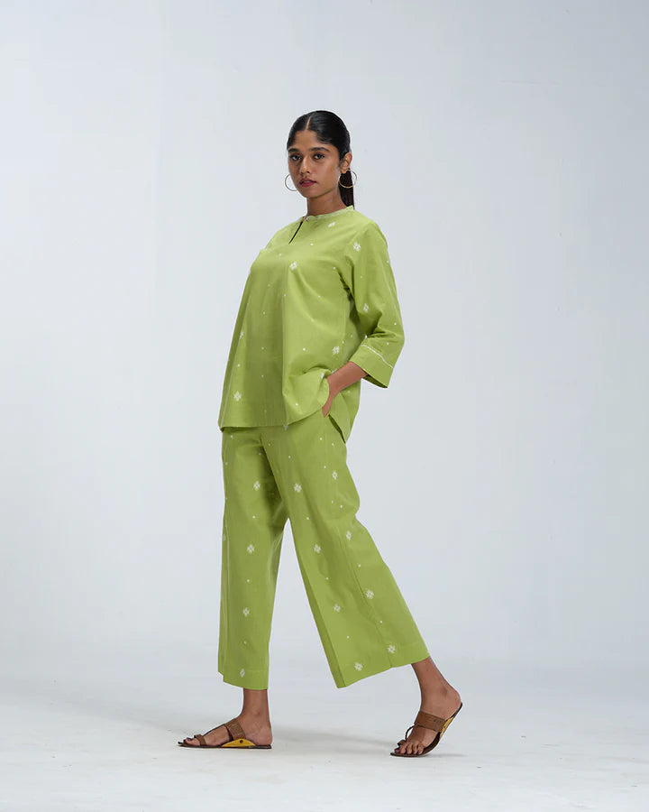 Lime Green Polka Cotton Woven Co-Ord Set