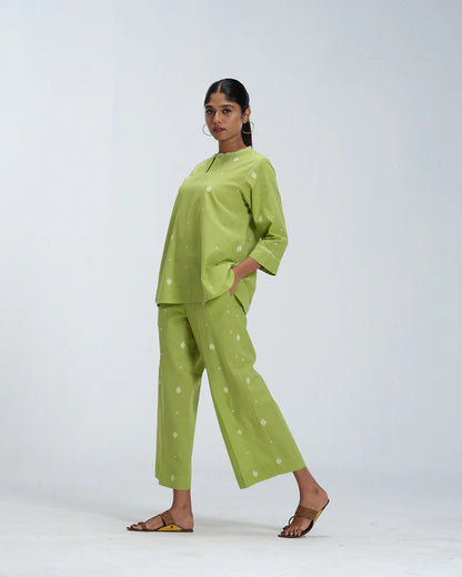 Lime Green Polka Cotton Woven Co-Ord Set
