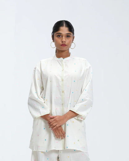 White Multi-Color Polka Woven Cotton Co-Ord Set