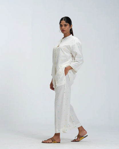 White Multi-Color Polka Woven Cotton Co-Ord Set