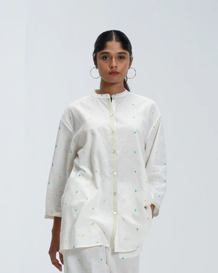 White Multi-Color Polka Woven Cotton Co-Ord Set