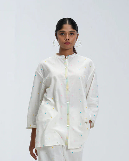 White Multi-Color Polka Woven Cotton Co-Ord Set
