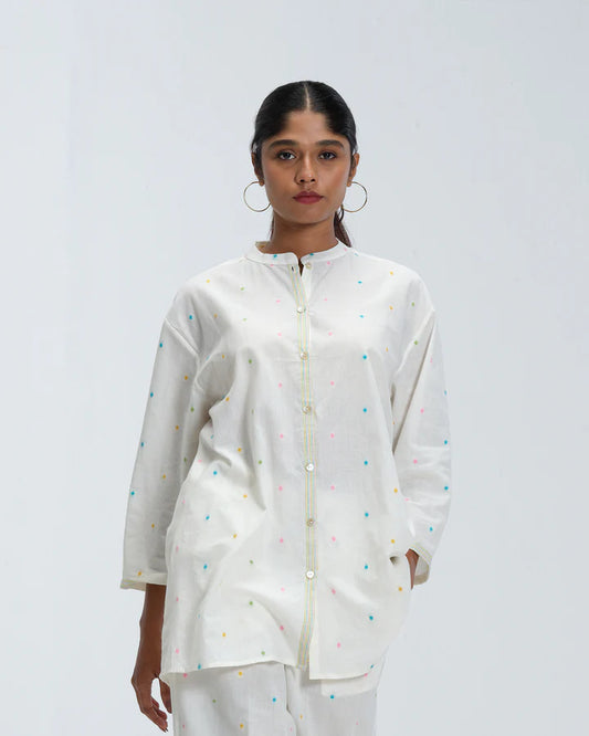 White Multi-Color Polka Woven Cotton Co-Ord Set
