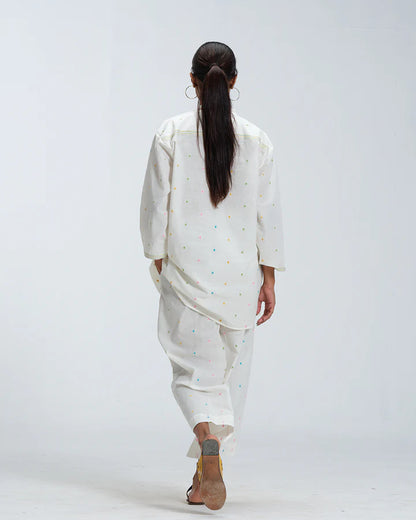 White Multi-Color Polka Woven Cotton Co-Ord Set